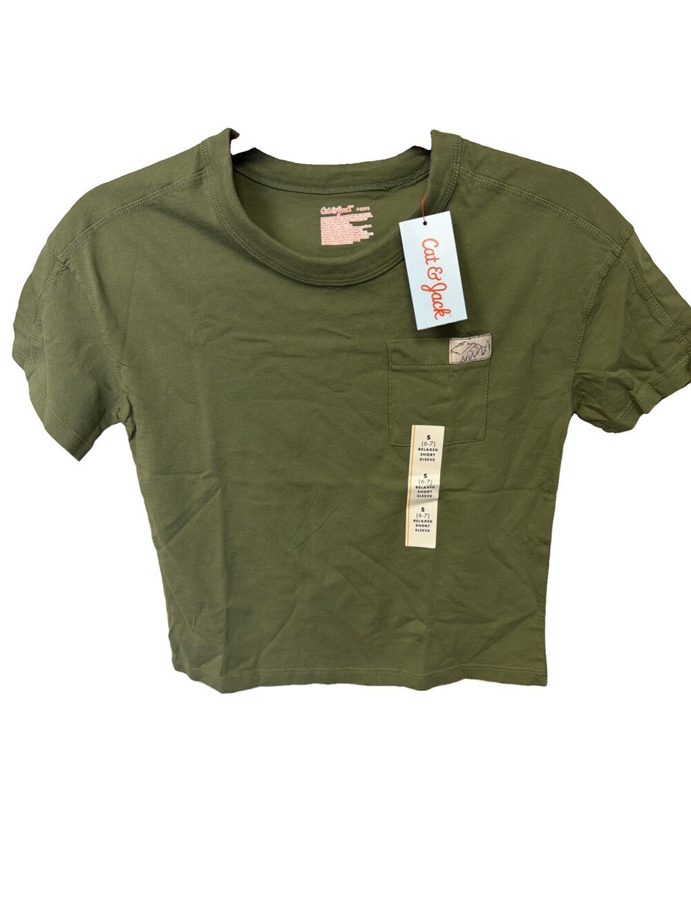 Cat & Jack Green Cotton Jersey Crewneck Pocket T-Shirt Kids S (6/7) G006